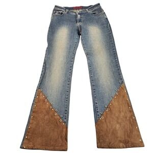 Solid Jeans Jeans Womens 8 Blue Medium Wash Mid Rise Flare Suede Studded Western